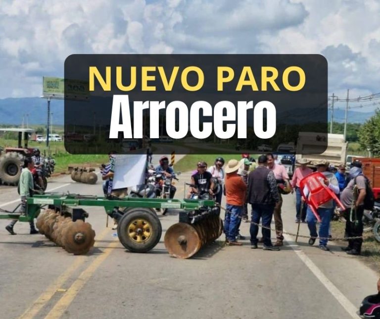 El segundo paro arrocero del 2025, personas bloqueando la vía nacional con tractores y volquetas